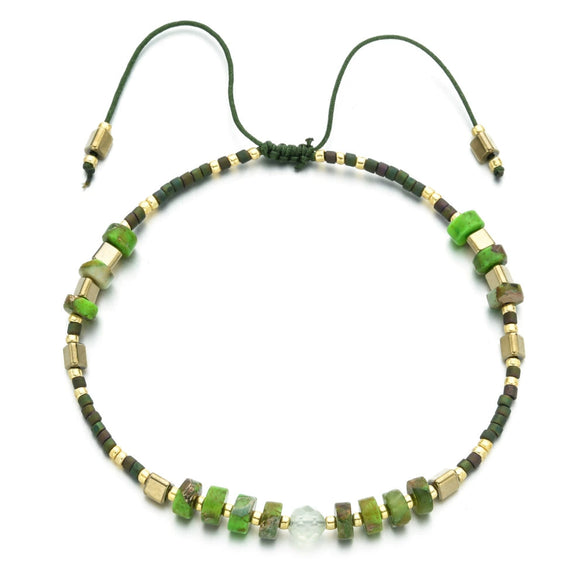 Hand Woven Friendship Rope Small Bracelet For Women With Miyuki Rice Beads And Semi Precious Stone Glass And Glaze Material Geometric Pattern