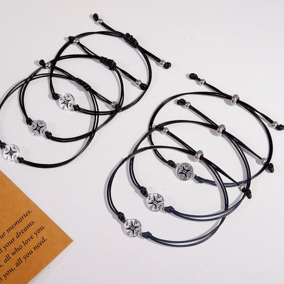 Hand Woven Geometric Alloy Compass Bracelet Unisex Friendship Couple Bracelet Graduation Gift Card Bracelet