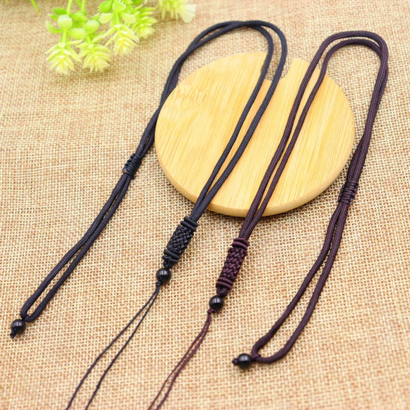Hand Woven Long Necklace With Black Beads And Flat Knots Wax Rope Sweater Chain Lanyard Pendant Rope Accessories