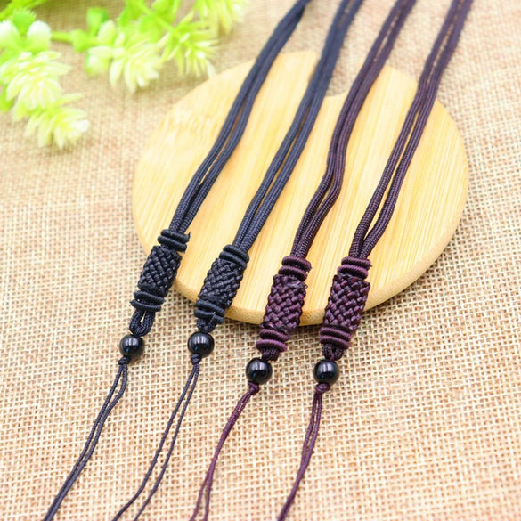 Hand Woven Long Necklace With Black Beads And Flat Knots Wax Rope Sweater Chain Lanyard Pendant Rope Accessories