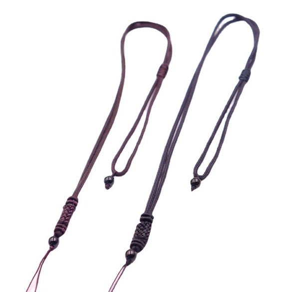 Hand Woven Long Necklace With Black Beads And Flat Knots Wax Rope Sweater Chain Lanyard Pendant Rope Accessories