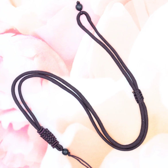 Hand Woven Long Necklace With Black Beads And Flat Knots Wax Rope Sweater Chain Lanyard Pendant Rope Accessories