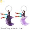 Hand Woven Natural Crystal Crescent Moon And Star Tassel Keychain Colorful Stone Rope Pendant Accessory Personality Style