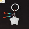 Hand Woven Natural Crystal Crescent Moon And Star Tassel Keychain Colorful Stone Rope Pendant Accessory Personality Style