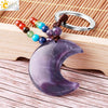 Hand Woven Natural Crystal Crescent Moon And Star Tassel Keychain Colorful Stone Rope Pendant Accessory Personality Style