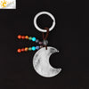 Hand Woven Natural Crystal Crescent Moon And Star Tassel Keychain Colorful Stone Rope Pendant Accessory Personality Style