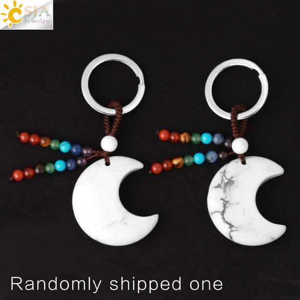 Hand Woven Natural Crystal Crescent Moon And Star Tassel Keychain Colorful Stone Rope Pendant Accessory Personality Style