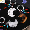 Hand Woven Natural Crystal Crescent Moon And Star Tassel Keychain Colorful Stone Rope Pendant Accessory Personality Style