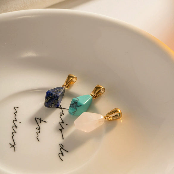 Handcut Geometric Powder Stone Pendant Allmatch Nonfading Titanium Steel Necklace For Women With Electroplating Treatment In Ins Style