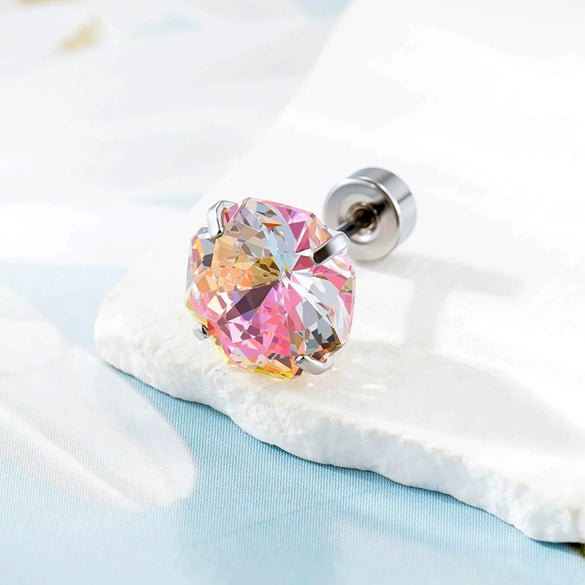 Handheld Flower Cut Zircon Titanium Steel Geometric Highend Piercing Earrings