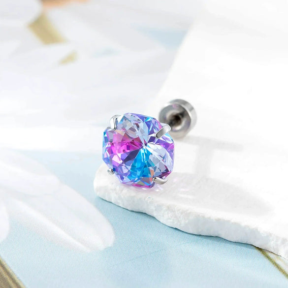 Handheld Flower Cut Zircon Titanium Steel Geometric Highend Piercing Earrings
