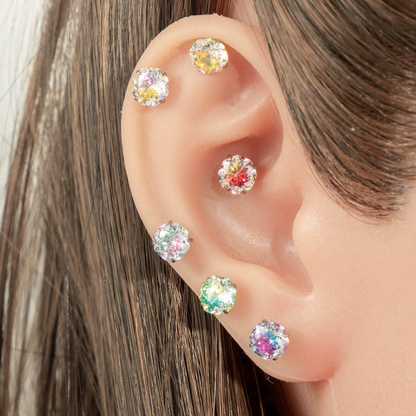 Handheld Flower Cut Zircon Titanium Steel Geometric Highend Piercing Earrings