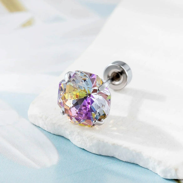 Handheld Flower Cut Zircon Titanium Steel Geometric Highend Piercing Earrings