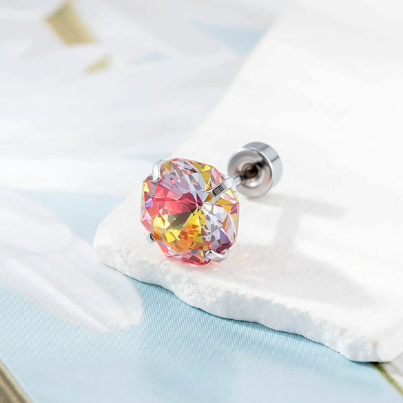 Handheld Flower Cut Zircon Titanium Steel Geometric Highend Piercing Earrings