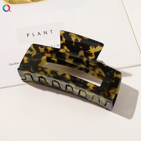 Handmade Acetate Leopard Print Shark Hair Clip For Women Retro Geometric Hair Accessory