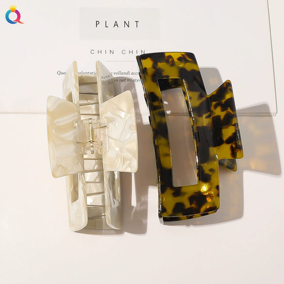 Handmade Acetate Leopard Print Shark Hair Clip For Women Retro Geometric Hair Accessory
