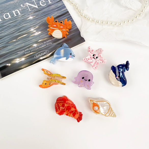 Handmade Acetic Acid Cartoon Ocean Animals Hair Clips For Women