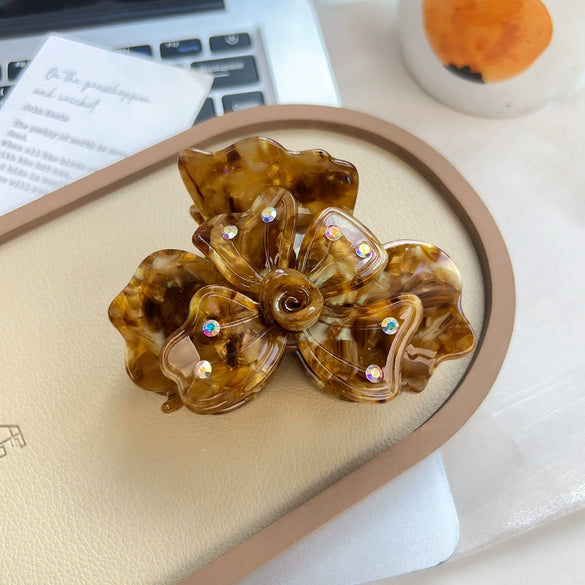 Handmade Acetic Acid Fourleaf Clover Flower Hair Clip For Women