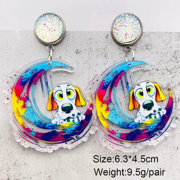 Handmade Acrylic Cartoon Animal Zodiac Geometric U Shaped Earrings