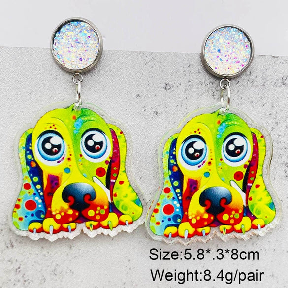 Handmade Acrylic Cartoon Animal Zodiac Geometric U Shaped Earrings