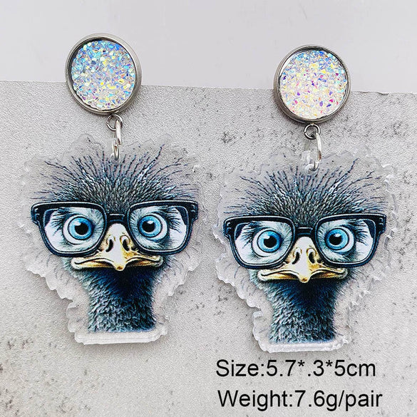 Handmade Acrylic Cartoon Animal Zodiac Geometric U Shaped Earrings
