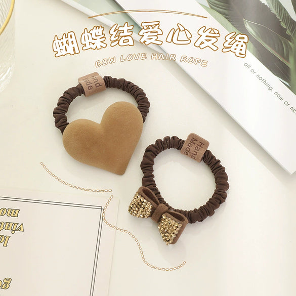 Handmade Acrylic Flocking Bow Hair Tie Cartoon Style Ponytail Elastic Hair Band For Women Hair Accessories