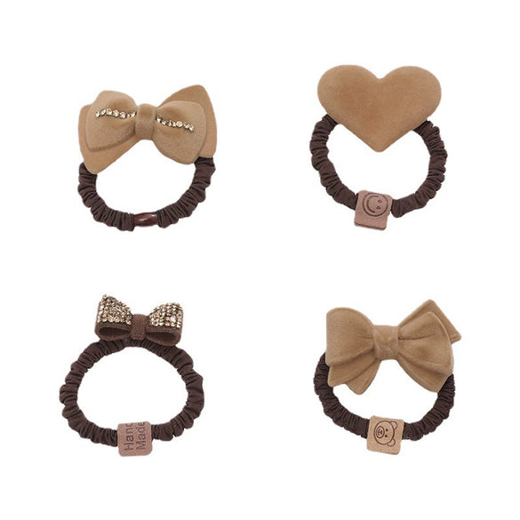 Handmade Acrylic Flocking Bow Hair Tie Cartoon Style Ponytail Elastic Hair Band For Women Hair Accessories