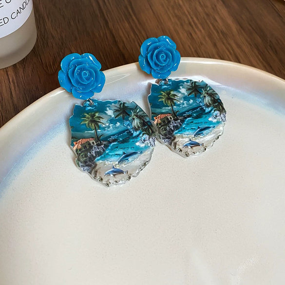 Handmade Acrylic Flowershaped Sunflower And Flamingo Earrings With French Oil Painting Style For Women