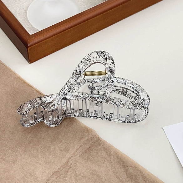 Handmade Acrylic Transparent Hair Grasp Clip With Lace Bow Pattern For Women