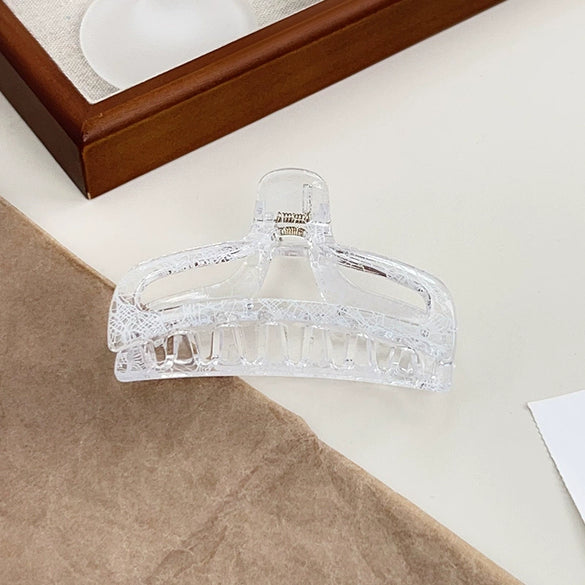 Handmade Acrylic Transparent Hair Grasp Clip With Lace Bow Pattern For Women
