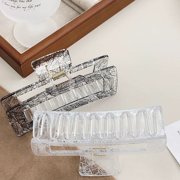 Handmade Acrylic Transparent Hair Grasp Clip With Lace Bow Pattern For Women