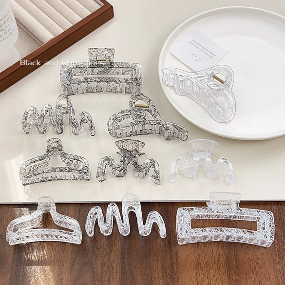 Handmade Acrylic Transparent Hair Grasp Clip With Lace Bow Pattern For Women