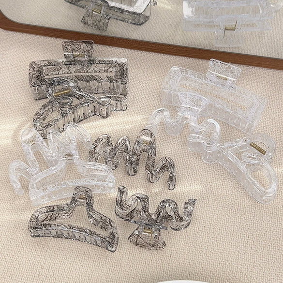 Handmade Acrylic Transparent Hair Grasp Clip With Lace Bow Pattern For Women