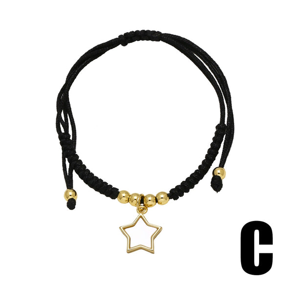 Handmade Adjustable Hand Rope Butterfly Star Bracelet In Copper With Heart Shape Letters Numbers Text Pattern And Electroplating For Women