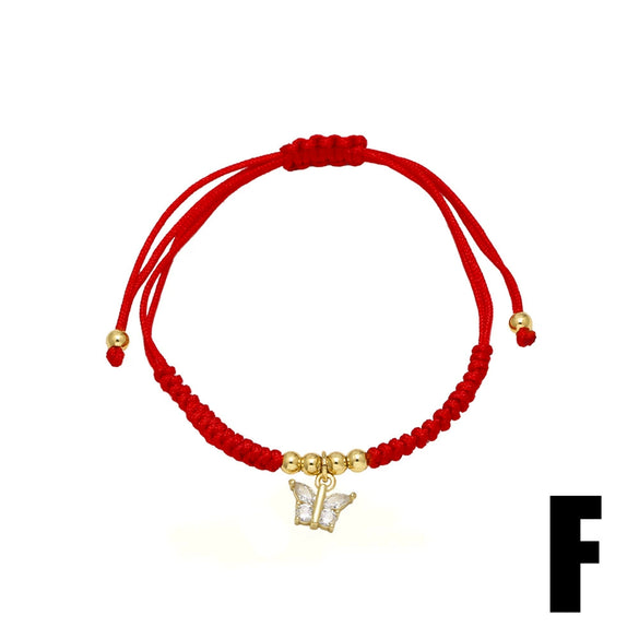 Handmade Adjustable Hand Rope Butterfly Star Bracelet In Copper With Heart Shape Letters Numbers Text Pattern And Electroplating For Women