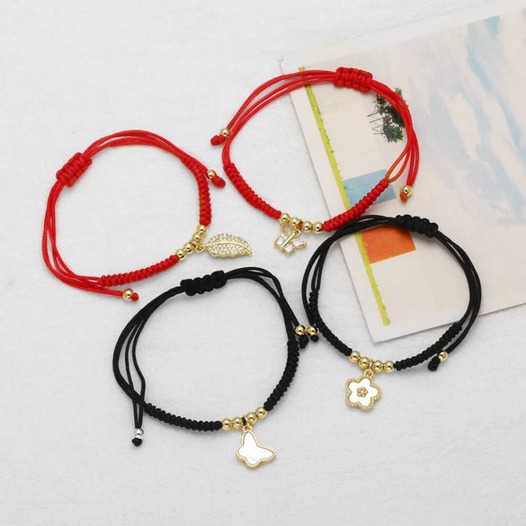 Handmade Adjustable Hand Rope Butterfly Star Bracelet In Copper With Heart Shape Letters Numbers Text Pattern And Electroplating For Women