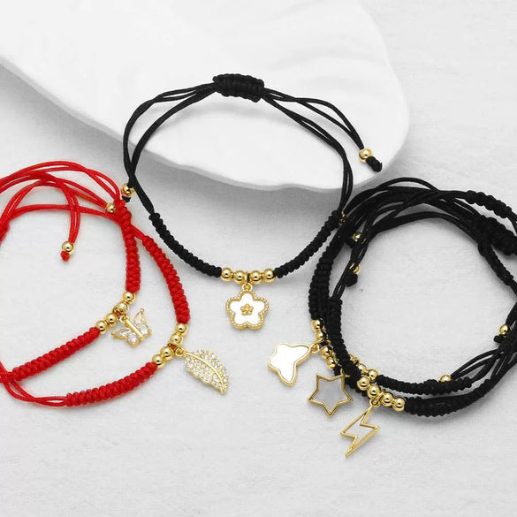 Handmade Adjustable Hand Rope Butterfly Star Bracelet In Copper With Heart Shape Letters Numbers Text Pattern And Electroplating For Women