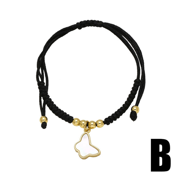 Handmade Adjustable Hand Rope Butterfly Star Bracelet In Copper With Heart Shape Letters Numbers Text Pattern And Electroplating For Women