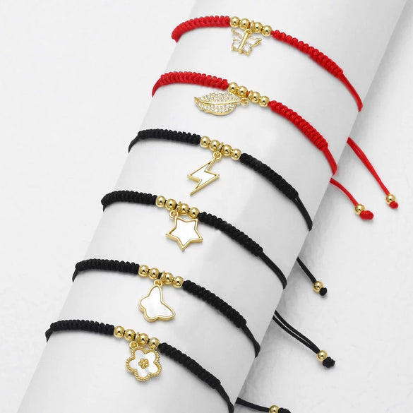 Handmade Adjustable Hand Rope Butterfly Star Bracelet In Copper With Heart Shape Letters Numbers Text Pattern And Electroplating For Women