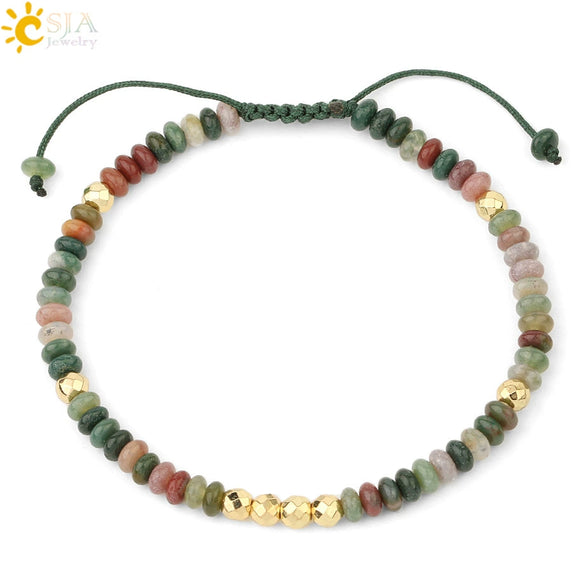 Handmade Adjustable Natural Crystal And Tourmaline Woven Bracelet Geometric Cut Stone Jewelry For Women Simple Style