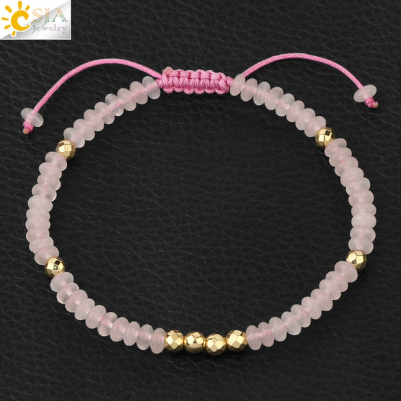 Handmade Adjustable Natural Crystal And Tourmaline Woven Bracelet Geometric Cut Stone Jewelry For Women Simple Style