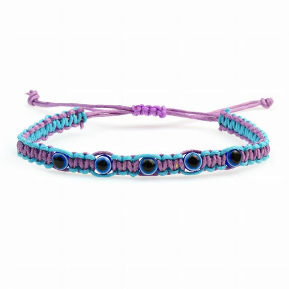 Handmade Adjustable Sevensection Geometricshaped Fashion Ol Unisex Bracelet Made Of Red Rope With Turkish Blue Eyes Design