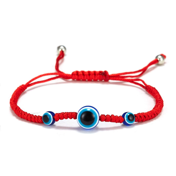 Handmade Adjustable Sevensection Geometricshaped Fashion Ol Unisex Bracelet Made Of Red Rope With Turkish Blue Eyes Design