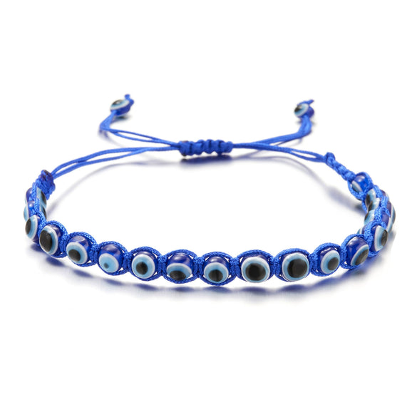 Handmade Adjustable Sevensection Geometricshaped Fashion Ol Unisex Bracelet Made Of Red Rope With Turkish Blue Eyes Design