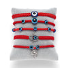 Handmade Adjustable Sevensection Geometricshaped Fashion Ol Unisex Bracelet Made Of Red Rope With Turkish Blue Eyes Design