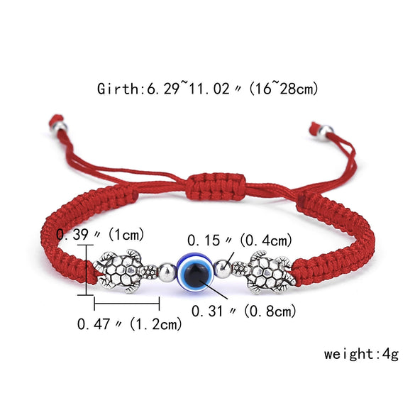 Handmade Adjustable Sevensection Geometricshaped Fashion Ol Unisex Bracelet Made Of Red Rope With Turkish Blue Eyes Design