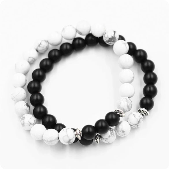 Handmade Agate Bead Couple Bracelet Set With Black And White Turquoise Frosted Green Aventurine And Rose Quartz Unisex Geometry Style