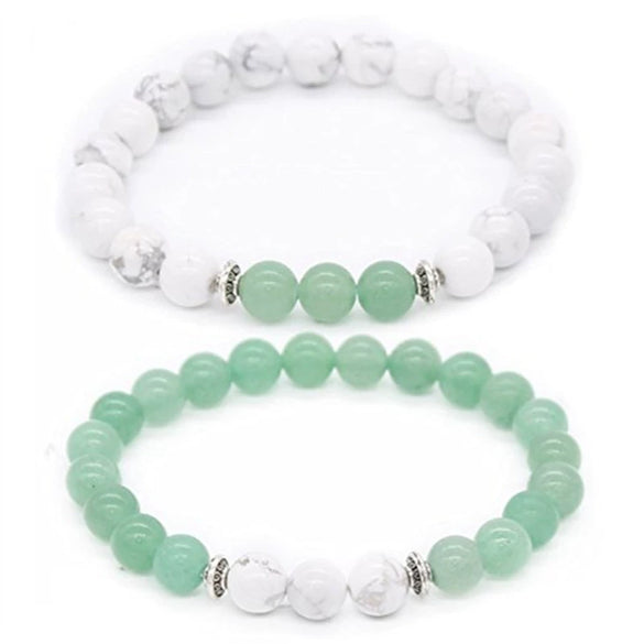 Handmade Agate Bead Couple Bracelet Set With Black And White Turquoise Frosted Green Aventurine And Rose Quartz Unisex Geometry Style