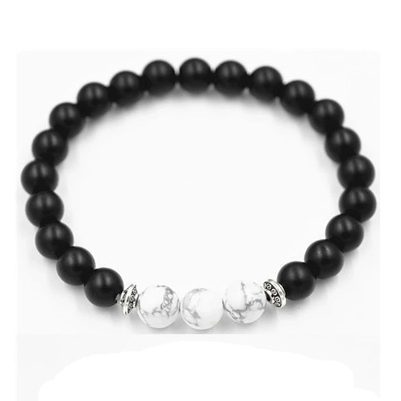 Handmade Agate Bead Couple Bracelet Set With Black And White Turquoise Frosted Green Aventurine And Rose Quartz Unisex Geometry Style