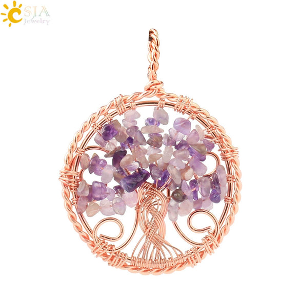 Handmade Agate Crystal Tree Pendant Semi Precious Stone Wire Wrapped Jewelry Necklace Pendant Personality Style